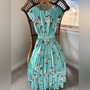 Free People Green Pleated Off-the-Shoulder Maxi Dress